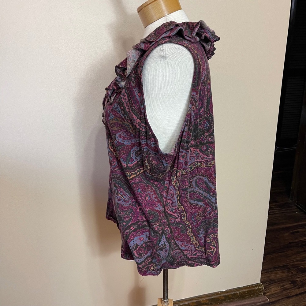 Lauren Ralph Lauren Womens 3X Purple Paisley Ruffle Neck Sleeveless Cotton Top - Picture 2 of 7